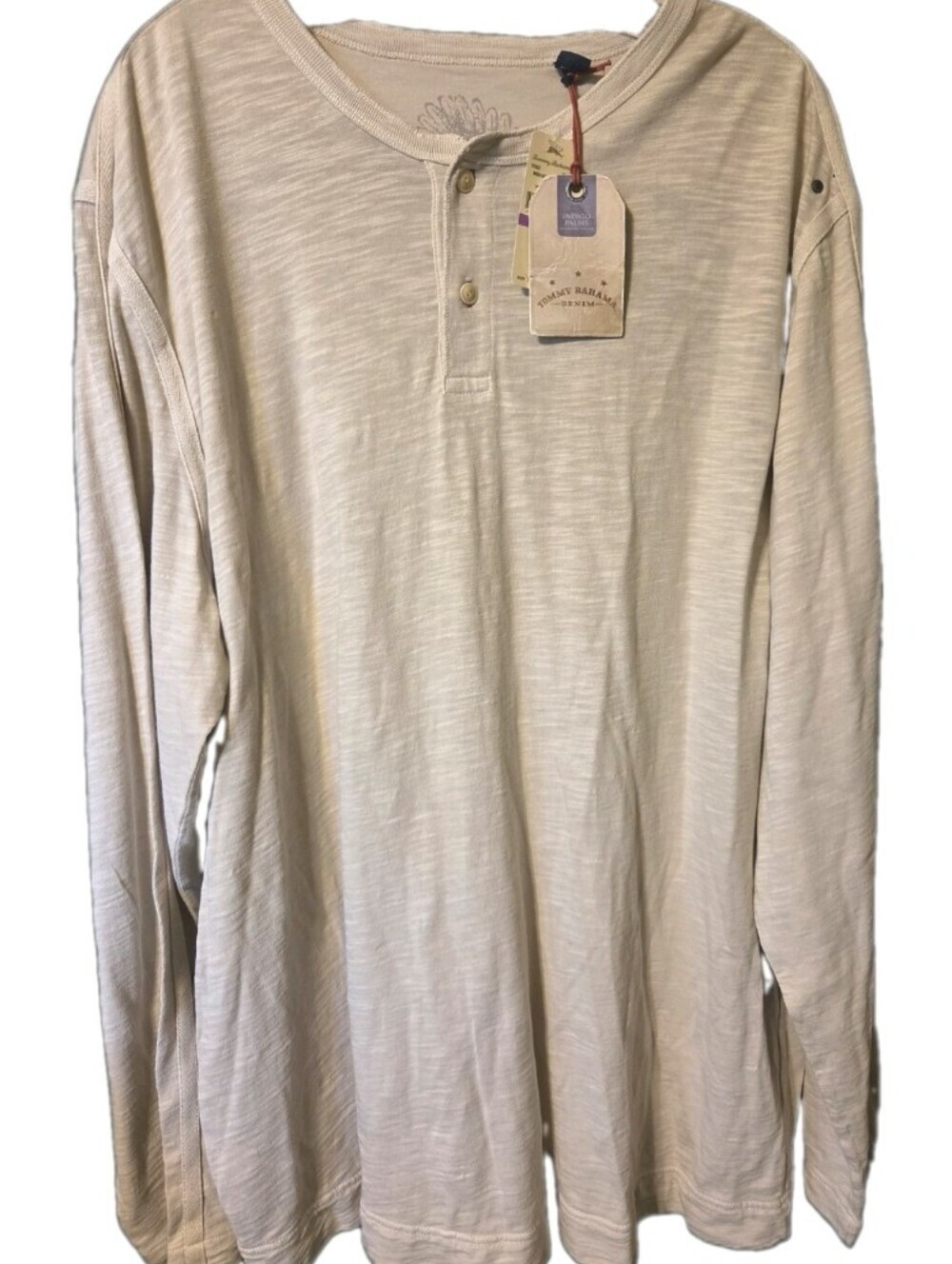 Tommy Bahama Shirt Henley Men's XXL Long-Sleeve Cottom Cream